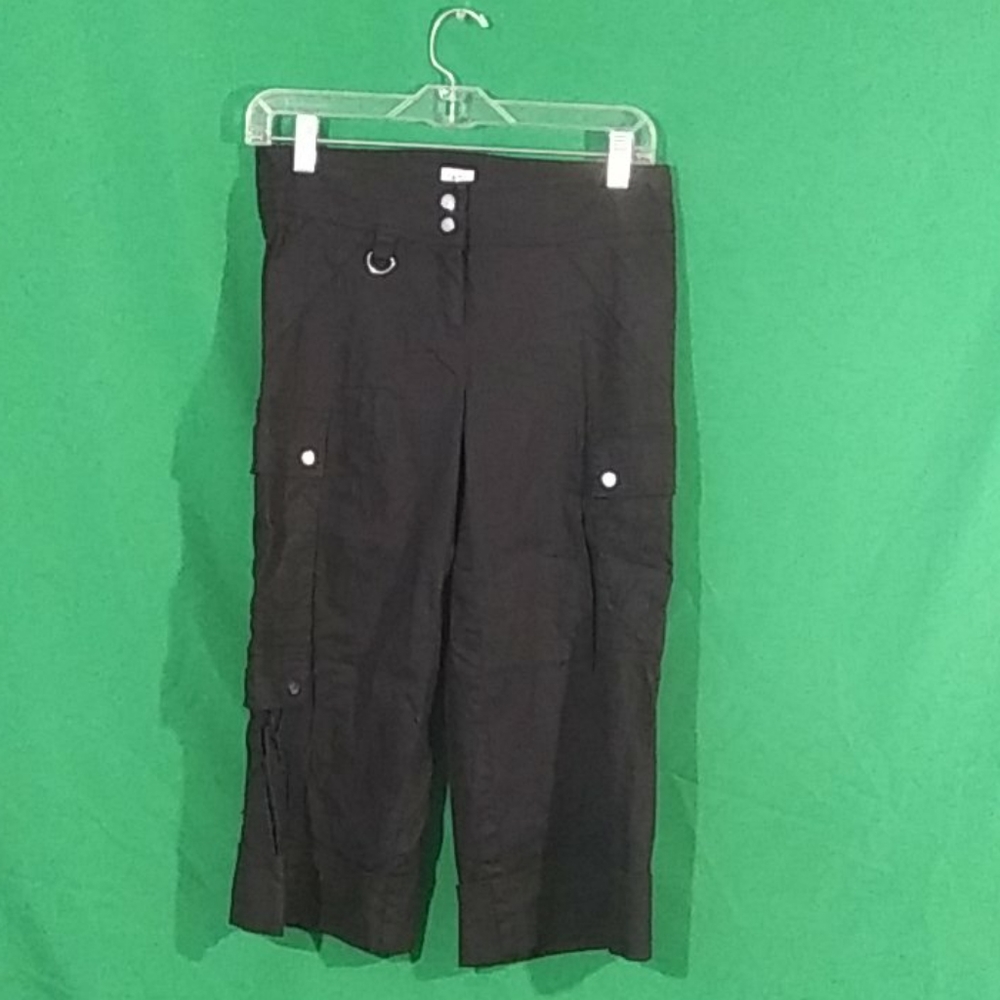 Cache sz 0 black cuffed cargo capris pants
